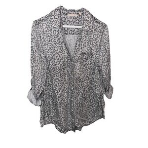 Soft Surroundings Top Size Medium Button Down Chambray Tencel Tunic Cheetah Grey